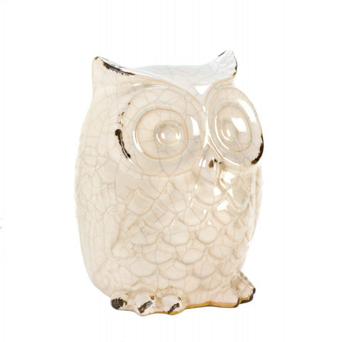 Wide-eyed Glazed White Owl Statue