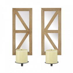 Mirrored Wood Candle Sconce Set