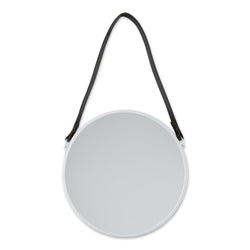 Hanging White Mirror With Faux Leather Strap