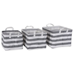 Pe Coated Cotton/poly Laundry Bin Stripe Gray Rectangle Asst Small Set/3