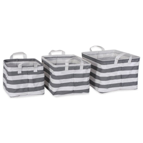 Pe Coated Cotton/poly Laundry Bin Stripe Gray Rectangle Asst Small Set/3