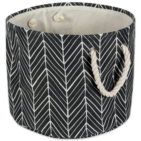 Polyester Bin Herringbone Black Round Medium 12x15x15