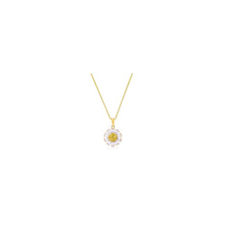 Goldtone Purple And Yellow Cubic Zirconia Floral Pendant