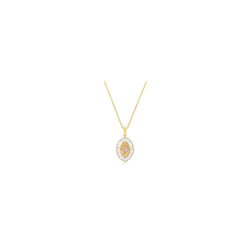 Goldtone Pink And Clear Cz Oval Halo Pendant