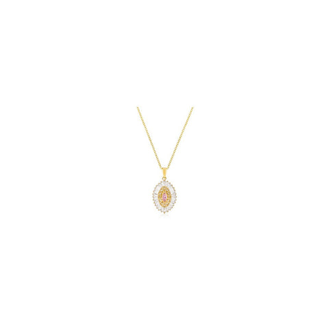 Goldtone Pink And Clear Cz Oval Halo Pendant