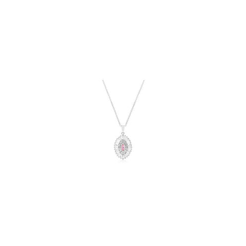 Silvertone Pink And Clear Cz Oval Halo Pendant