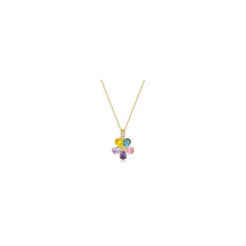 Multi-color Floral Pendant In Goldtone