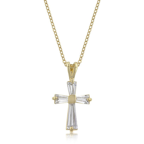 Goldtone Baguette Cross Pendant