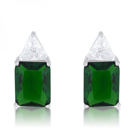 Classic Emerald Cubic Zirconia Sterling Silver Stud Earrings