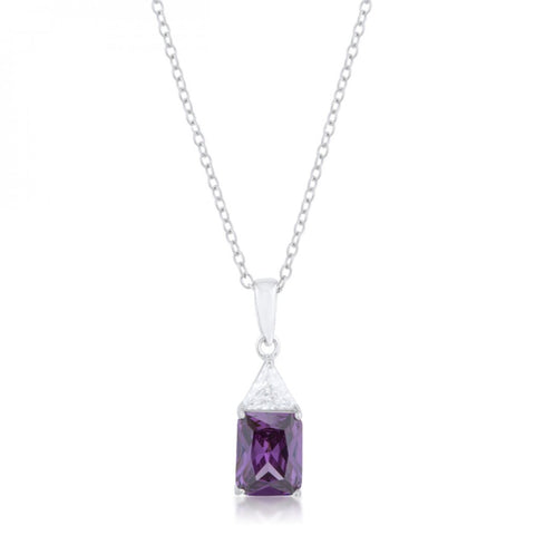 Classic Amethyst Cubic Zirconia Sterling Silver Drop Necklace