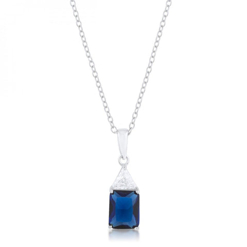 Classic Sapphire Cubic Zirconia Sterling Silver Drop Necklace