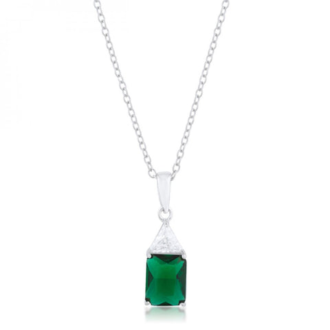 Classic Emerald Cubic Zirconia Sterling Silver Drop Necklace