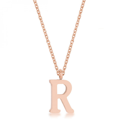 Elaina Rose Gold Stainless Steel R Initial Necklace