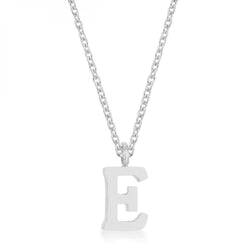 Elaina Rhodium Stainless Steel E Initial Necklace