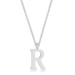 Elaina Rhodium Stainless Steel R Initial Necklace