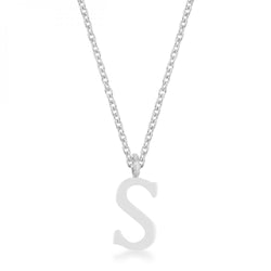 Elaina Rhodium Stainless Steel S Initial Necklace