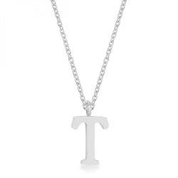 Elaina Rhodium Stainless Steel T Initial Necklace