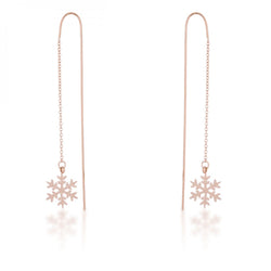 Noelle Rose Gold Stainless Steel Snowflake Threaded Drop Earrings