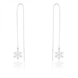 Noelle Rhodium Stainless Steel Snowflake Threaded Drop Earrings