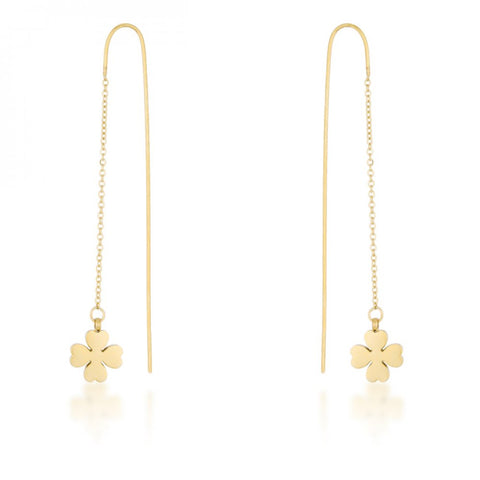 Patricia Gold Stainless Steel Clover Threaded Drop Earrings