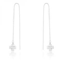 Patricia Rhodium Stainless Steel Clover Threaded Drop Earrings