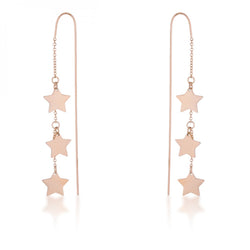 Reina Rose Gold Stainless Steel Delicate Star Threaded Drop Earrings