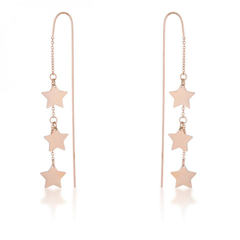 Reina Rose Gold Stainless Steel Delicate Star Threaded Drop Earrings