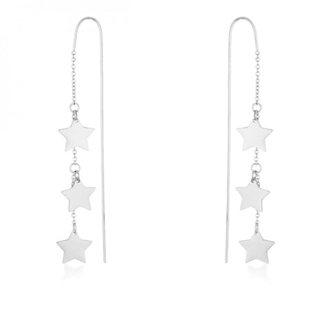 Reina Rhodium Stainless Steel Delicate Star Threaded Drop Earrings