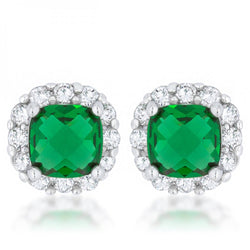 Liz 2ct Emerald Cz Rhodium Classic Cushion Stud Earrings