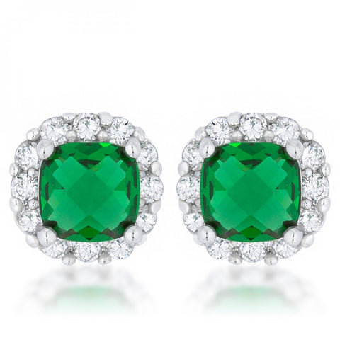 Liz 2ct Emerald Cz Rhodium Classic Cushion Stud Earrings