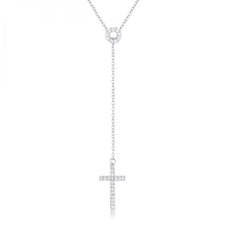 Miranda 0.3ct Cz Rhodium Classic Lariat Cross Necklace