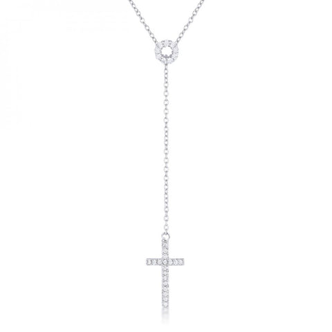 Miranda 0.3ct Cz Rhodium Classic Lariat Cross Necklace