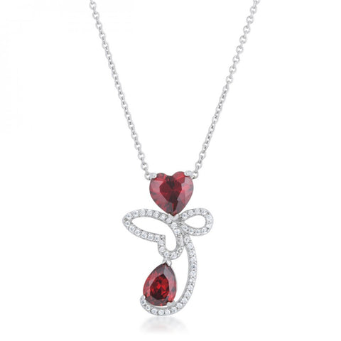 Clarise 3.2ct Garnet Cz Rhodium Abstract Heart Drop Necklace