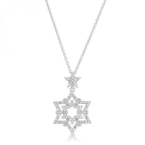 Stella 0.3ct Cz Rhodium Star Drop Necklace