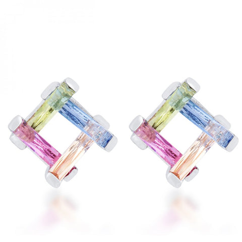 Myra 10ct Multicolor Cz Rhodium Stud Earrings