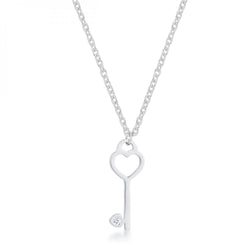 Kina 0.015ct Cz Rhodium Stainless Steel Key Drop Necklace