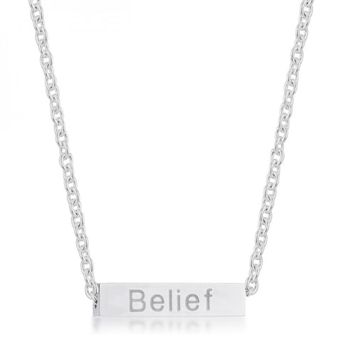 Luck Rhodium Stainless Steel Bar Script Necklace