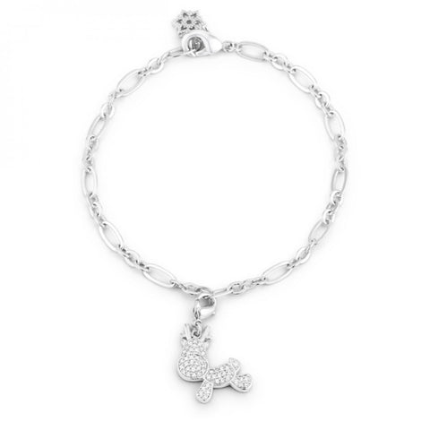 Rudy 0.25ct Cz Rhodium Reindeer Charm Bracelet