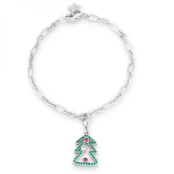 Christmas Tree 0.35ct Cz Rhodium Holiday Charm Bracelet