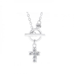 Perfect Faith Necklace With Prong Round Cut Clear Cz In Silver Tone