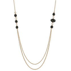 Esmerelda Necklace With A Double Gold Chain With Linked Onyx Beads In Gold Tone