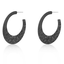 Contemporary Hematite Textured Hoop Earrings