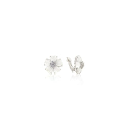 White Flower Nouveau Clip Earrings