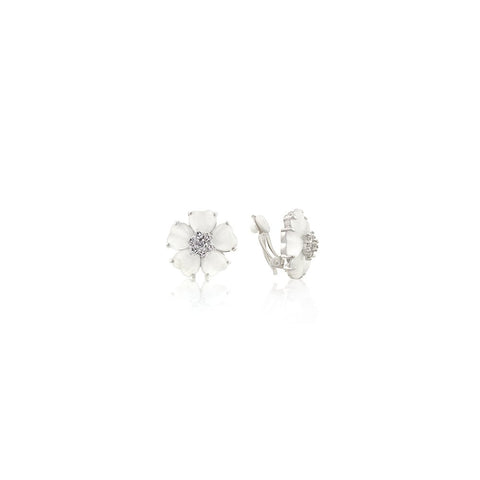 White Flower Nouveau Clip Earrings