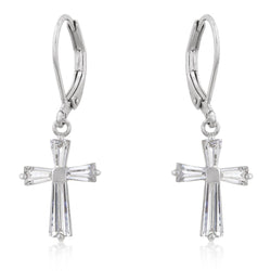 Cubic Zirconia Silvertone Cross Earrings