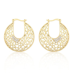 Matte Gold Floral Filigree Hoop Earrings