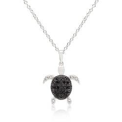 Black And White Cz Turtle Pendant