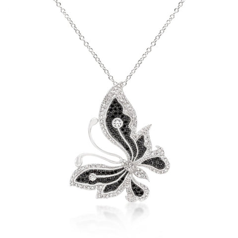 Black And White Large Cz Butterfly Pendant