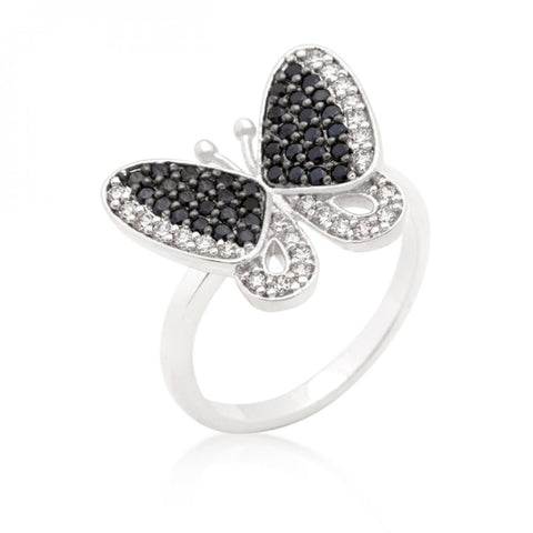 Black And White Cubic Zirconia Butterfly Ring