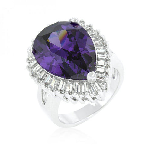 Cubic Zirconia Purple And Clear Cocktail Ring